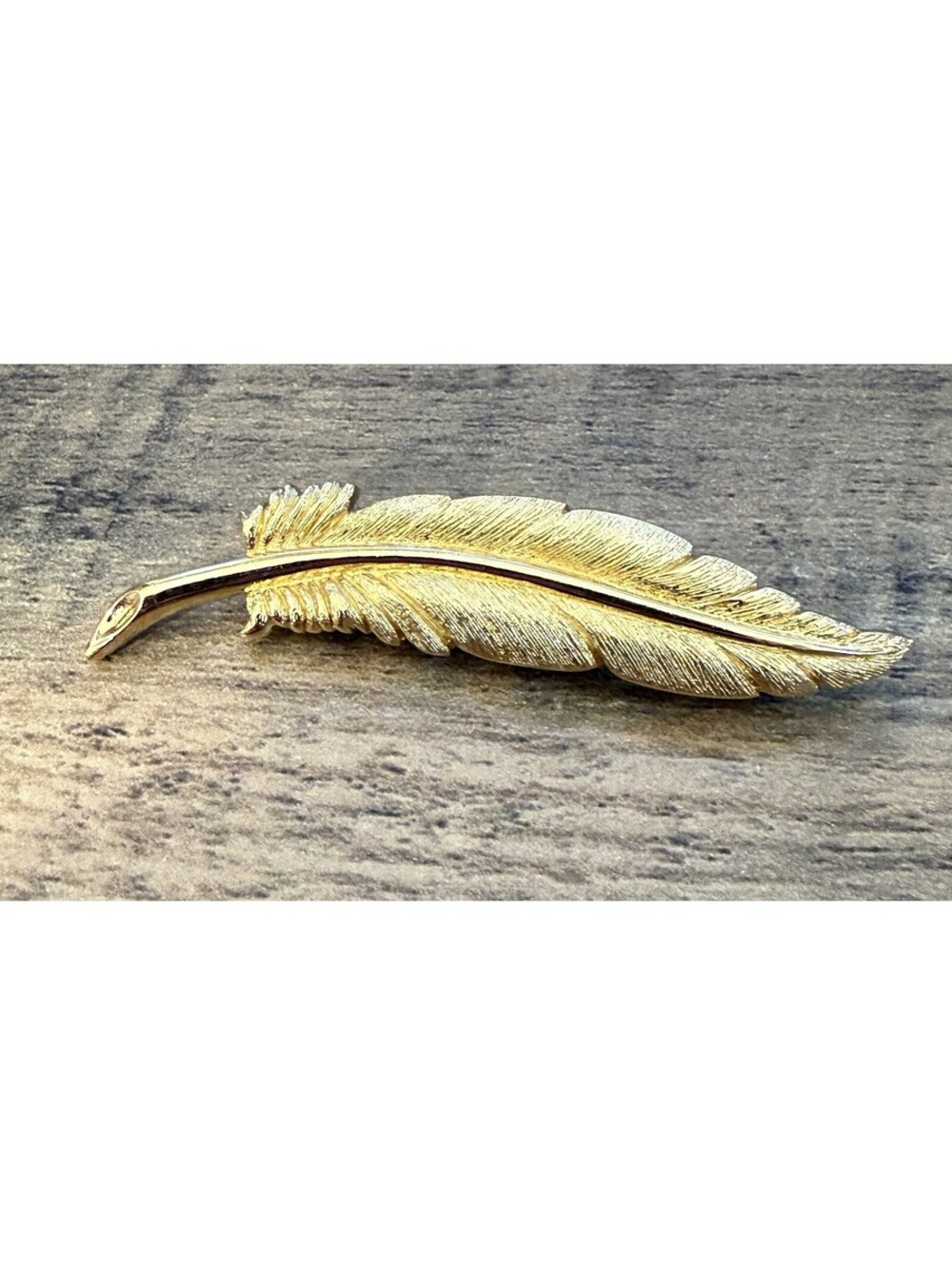 Vintage Monet 3 3/8" Feather Plume Brushed Gold Tone Brooch Pin